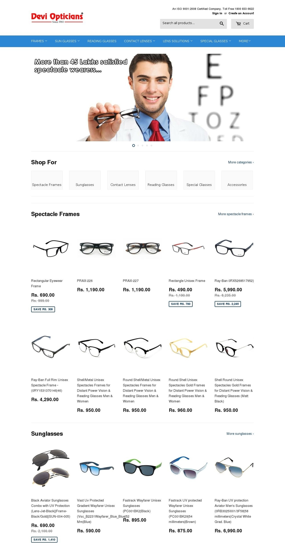 deviopticals.com — Shopify storefront screenshot