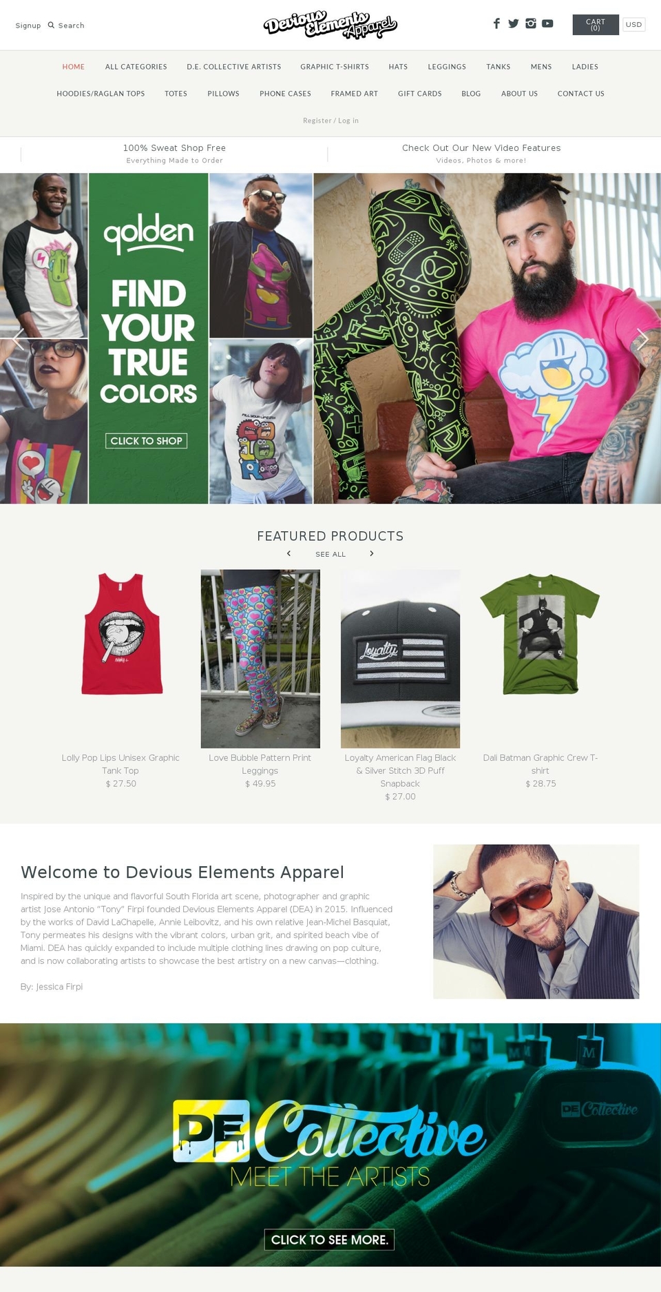 deviouselementsapparel.com shopify website screenshot