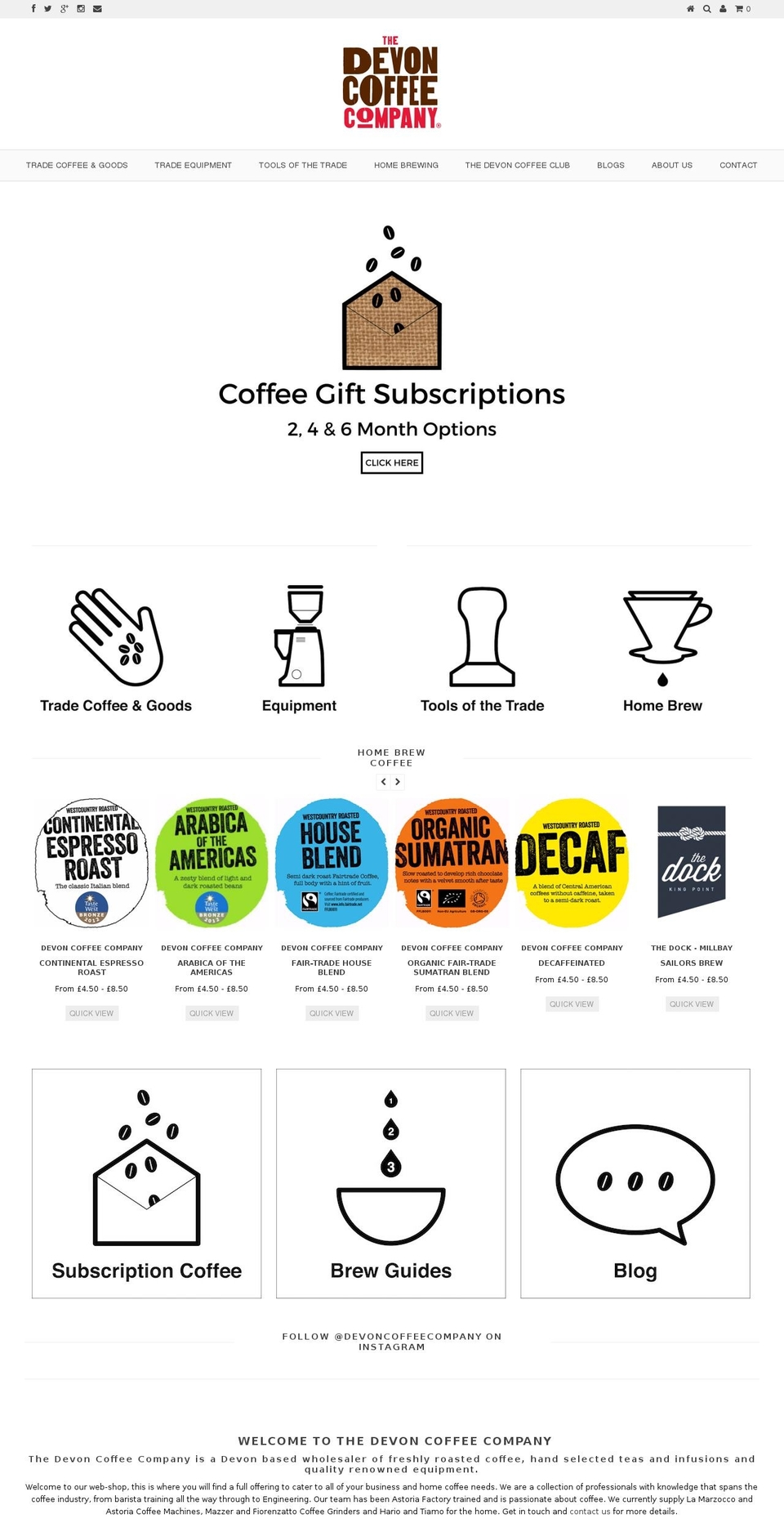 devoncoffeecompany.com shopify website screenshot