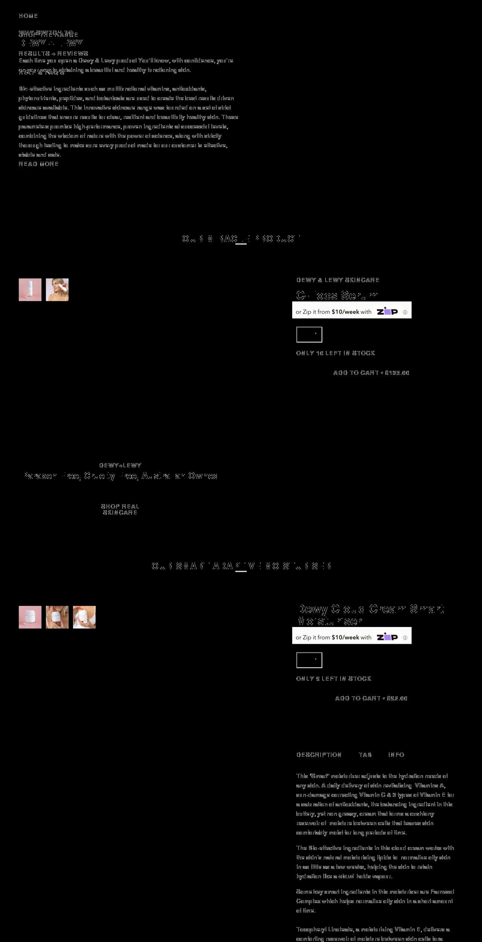 dewylewyskincare.com shopify website screenshot