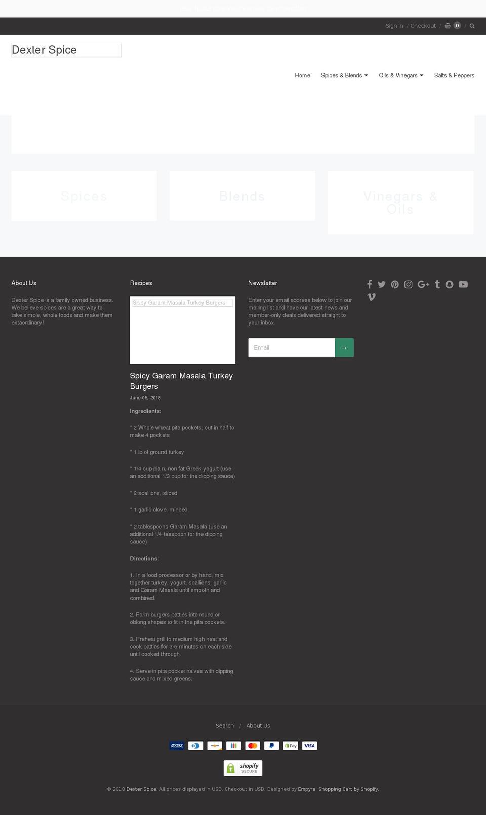 dexterspice.com — Shopify storefront screenshot