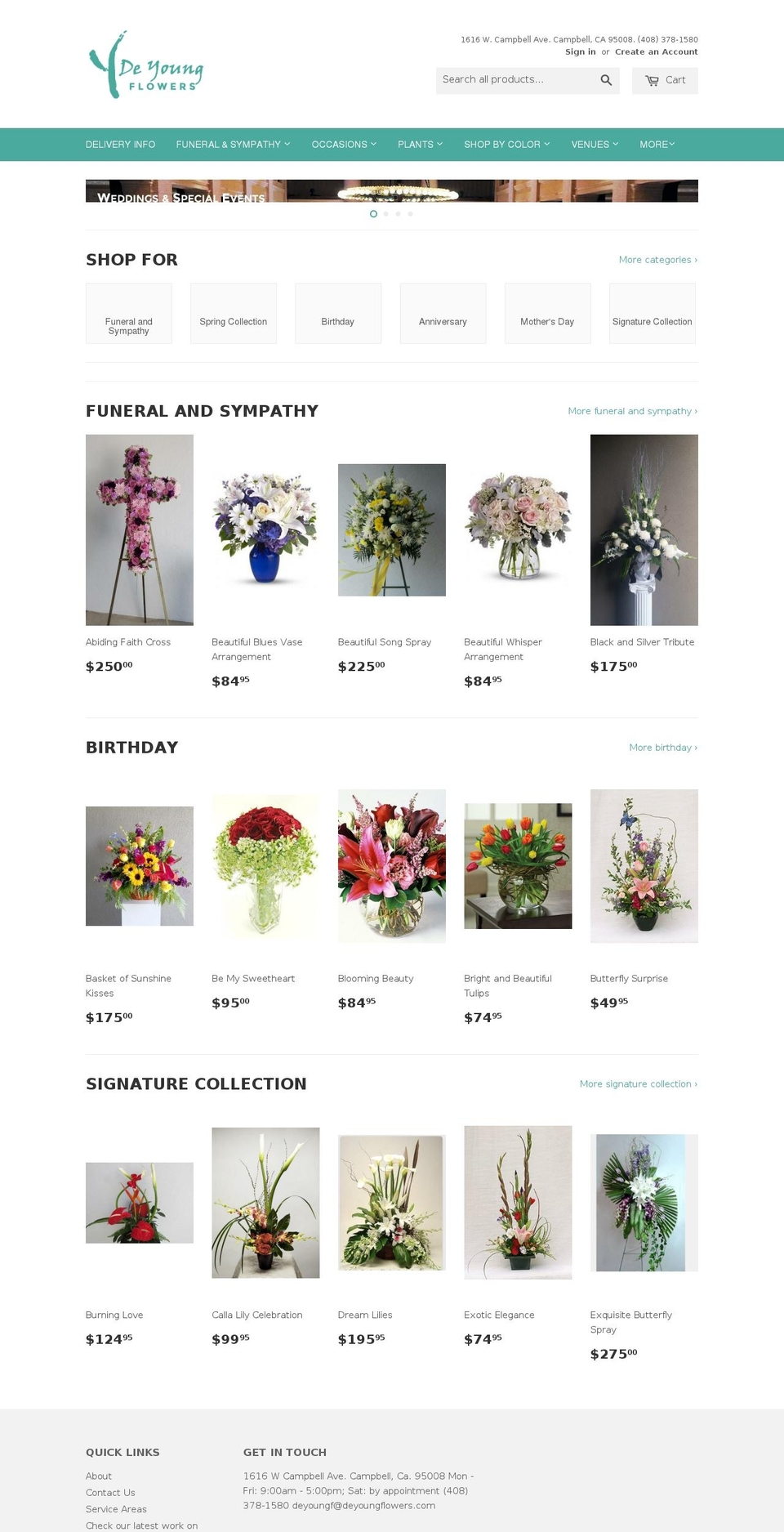 deyoungflowers.com shopify website screenshot