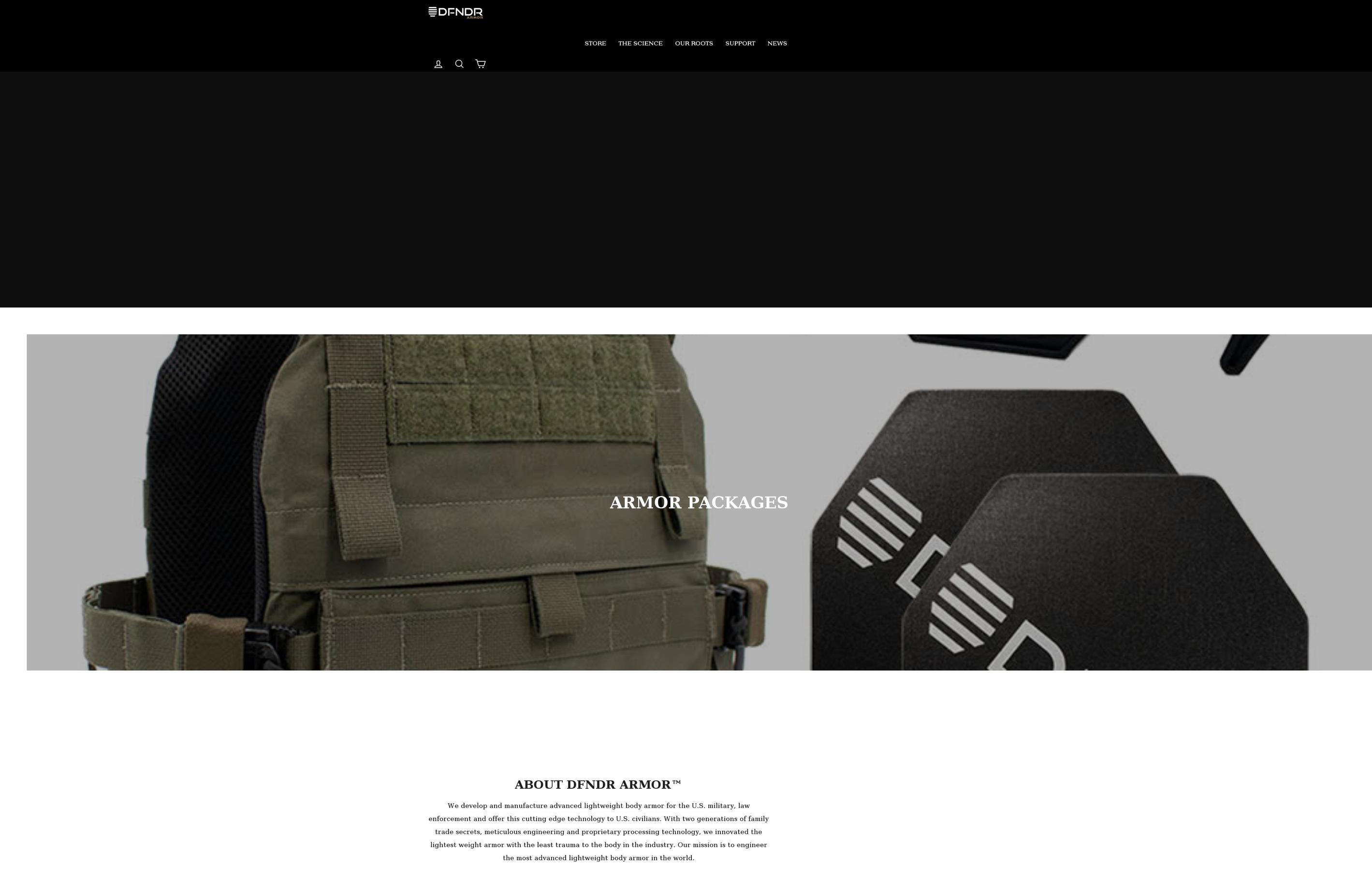 dfndrarmor.com shopify website screenshot