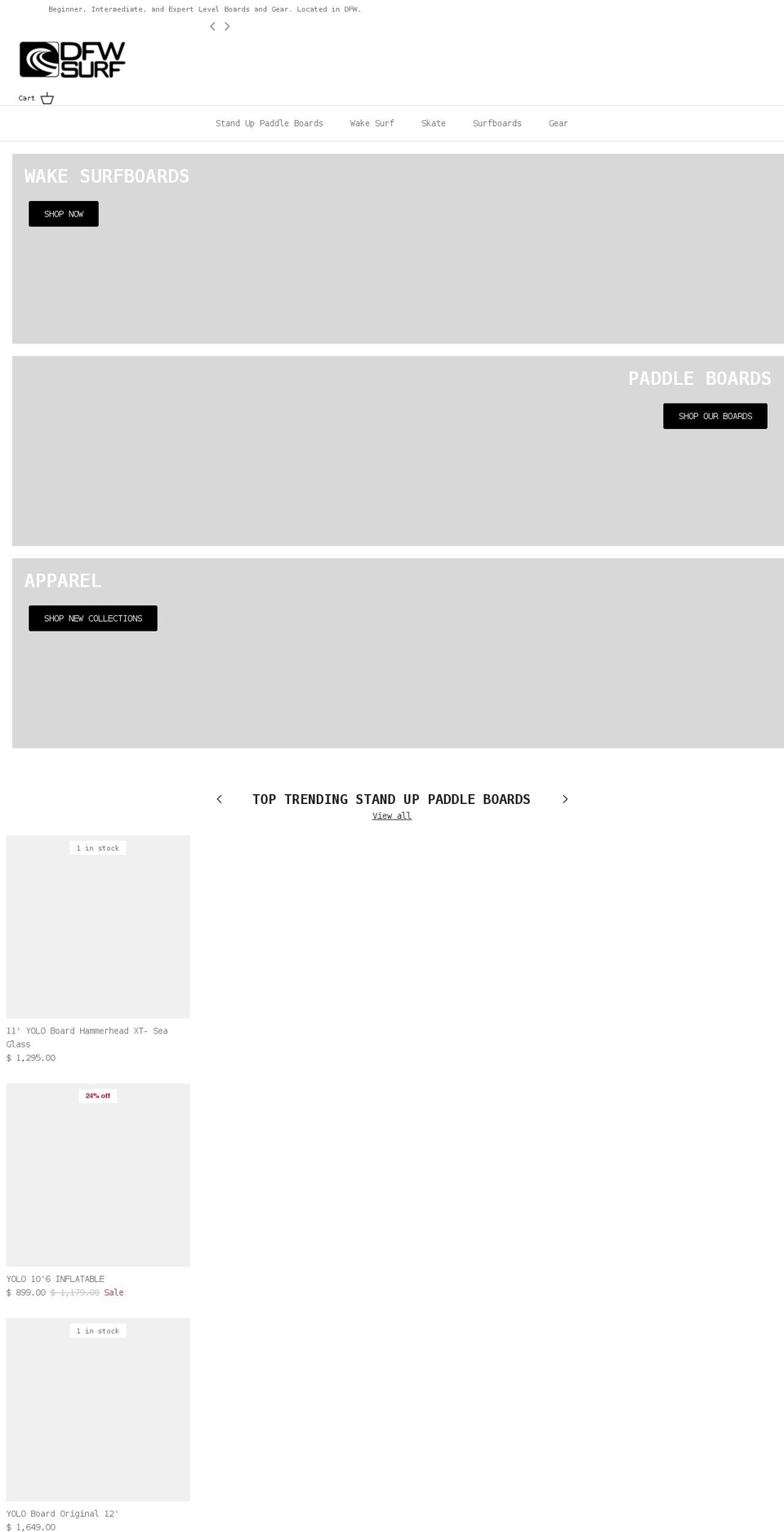 dfwsurfshop.com shopify website screenshot
