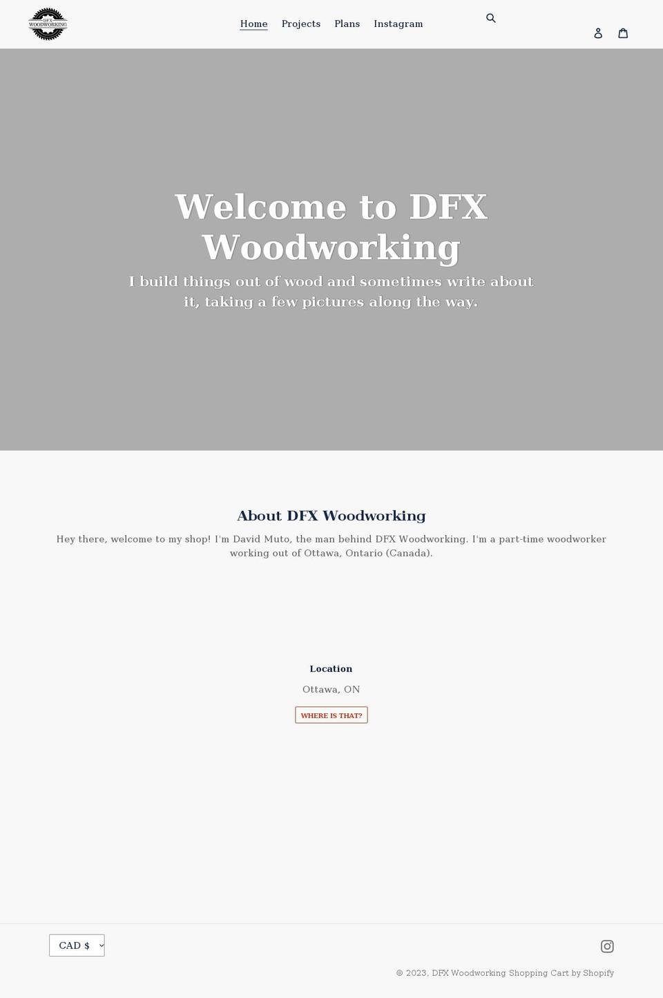 dfxwoodworking.com shopify website screenshot