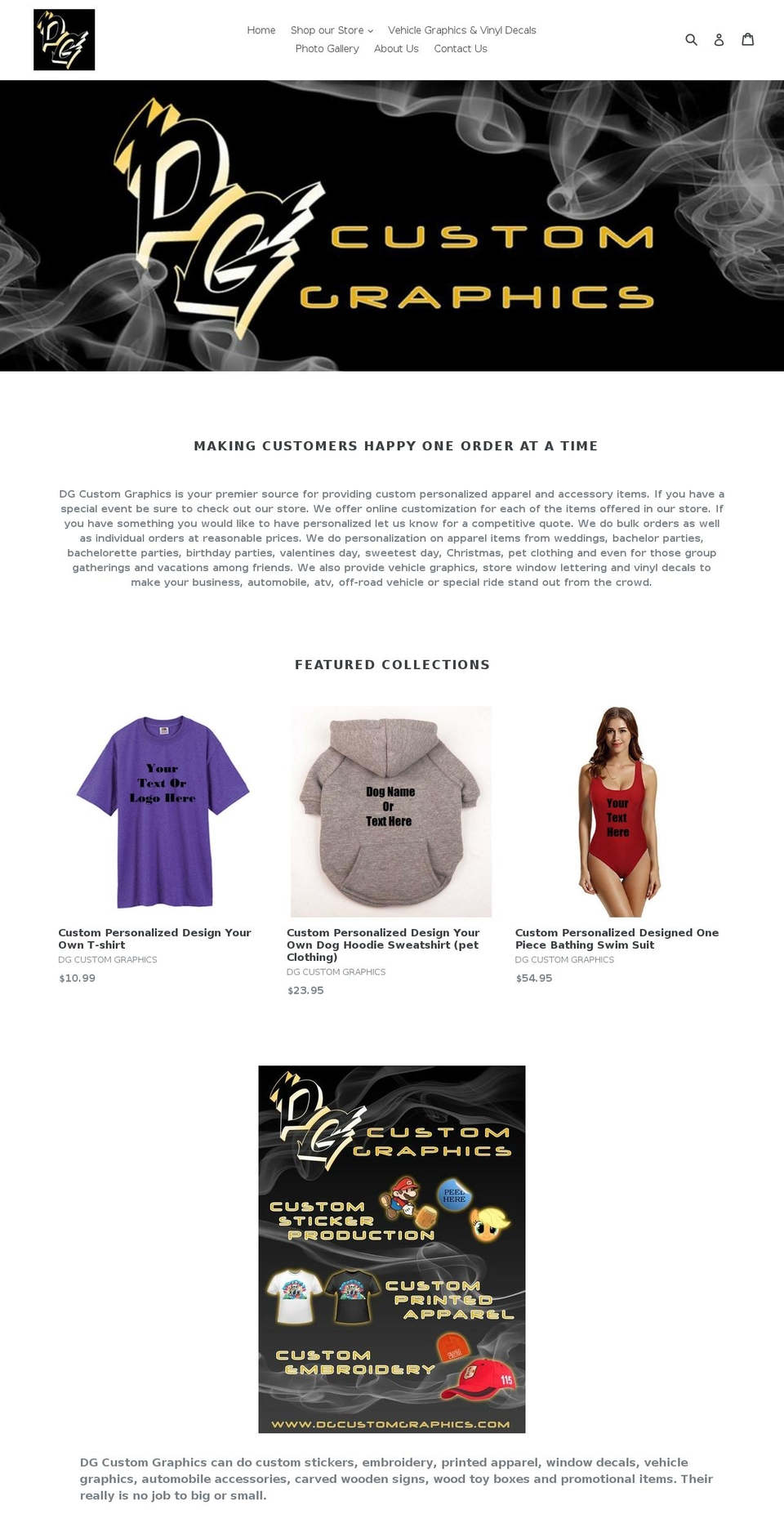 dggraphicsapparel.com — Shopify storefront screenshot