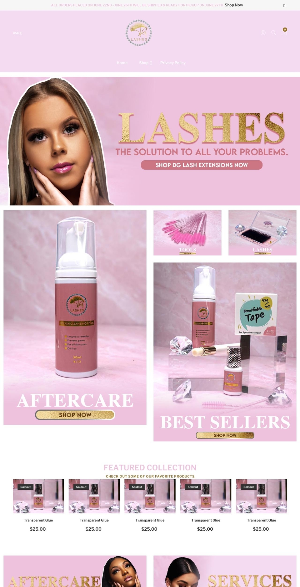 dglashextensions.com shopify website screenshot