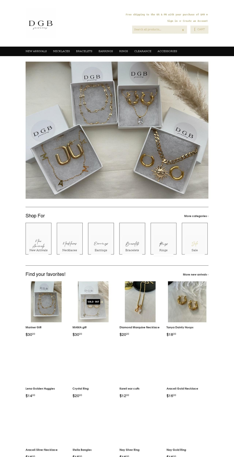 dgoldbarjewelry.com shopify website screenshot