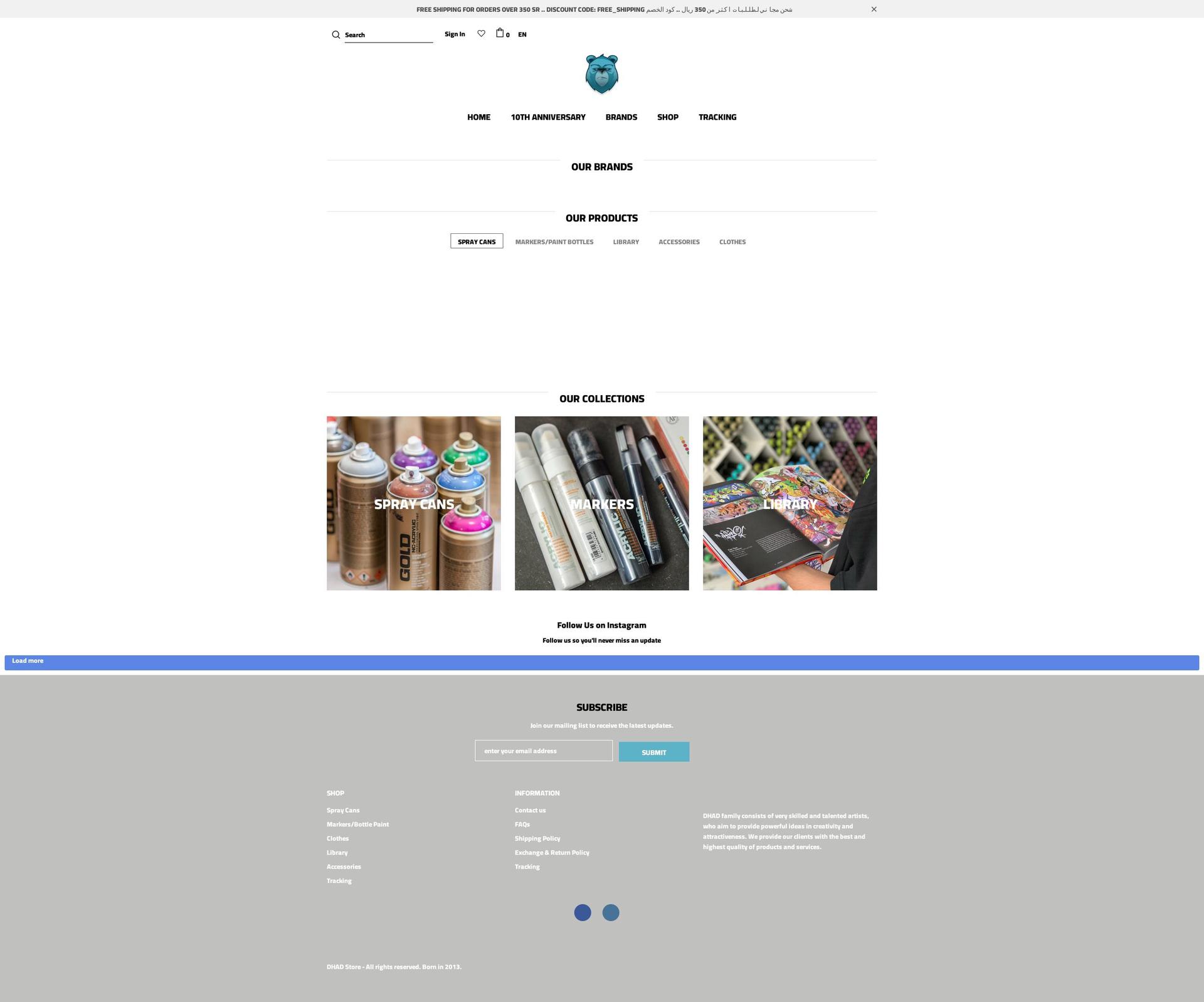 V Shopify theme site example dhadstore.com