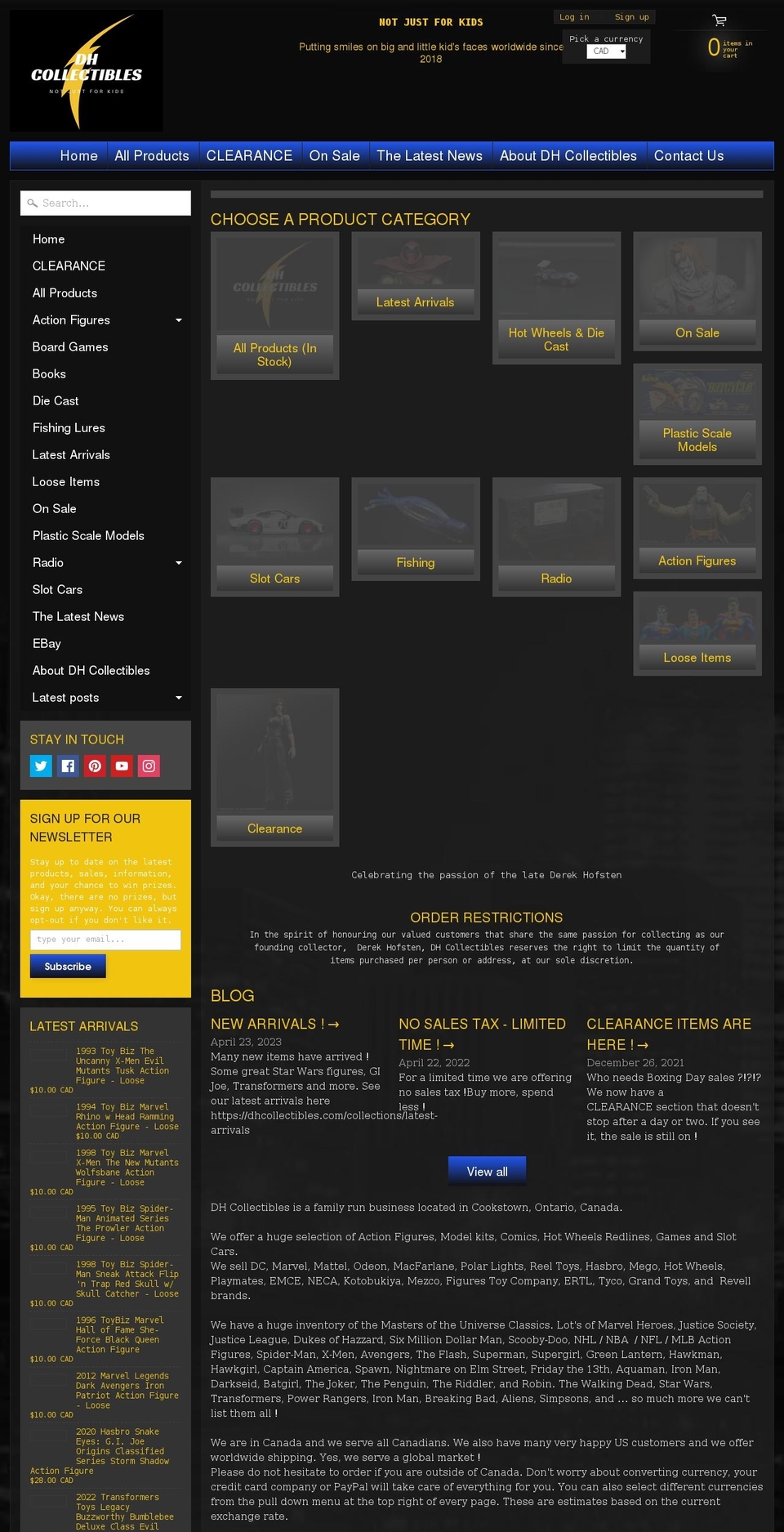 dhcollectibles.com shopify website screenshot