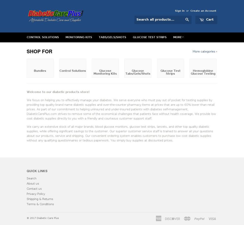 diabeticcareplus.com shopify website screenshot