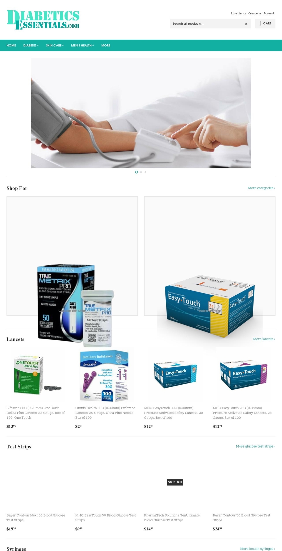 diabeticsessentials.com shopify website screenshot