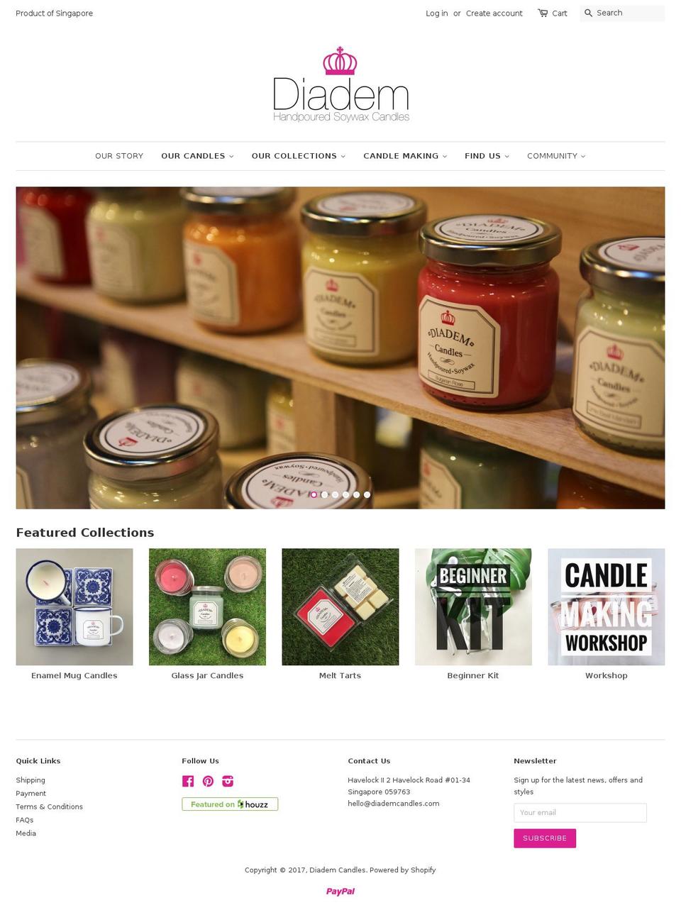 diademcandles.com shopify website screenshot