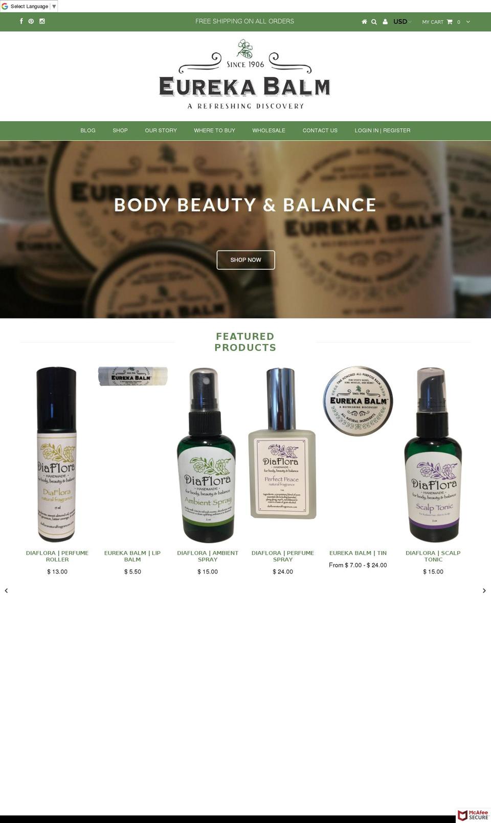 Eureka Balm Theme Shopify theme site example diaflorabeauty.com