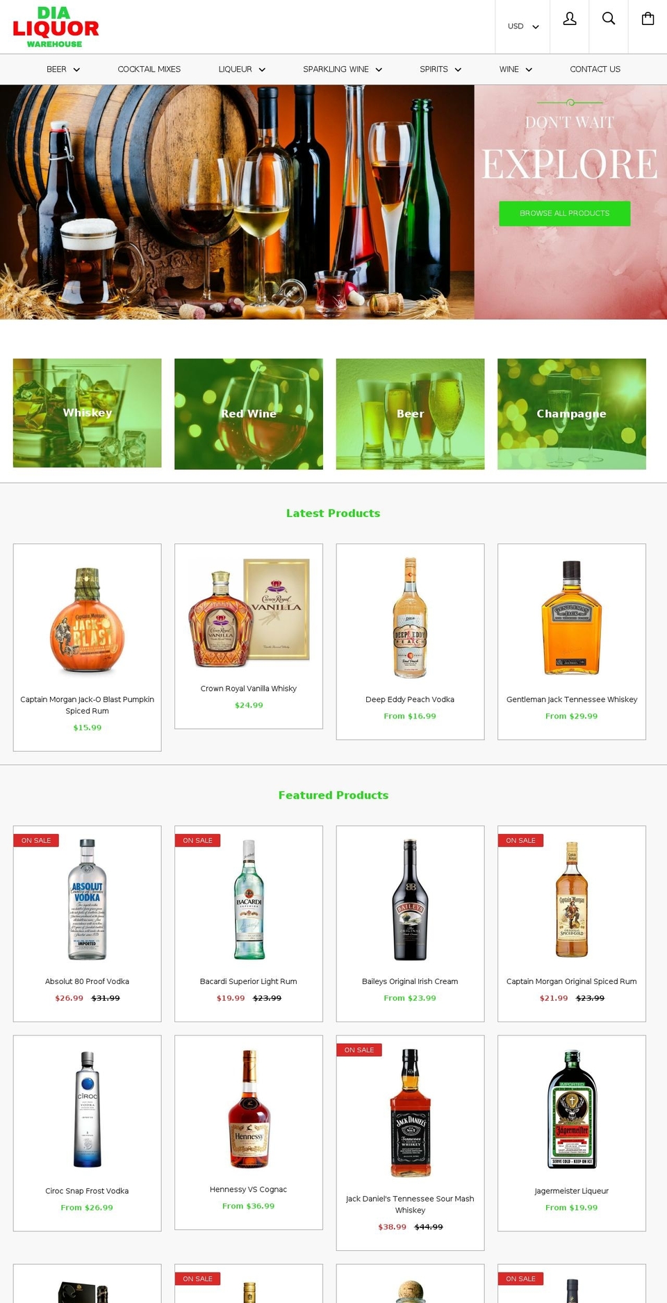 dialiquorwarehouse.com shopify website screenshot