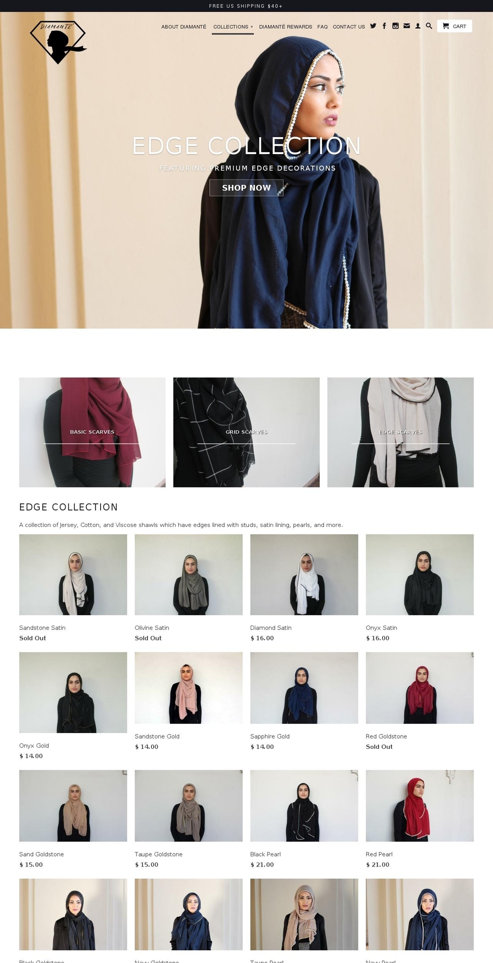 diamantescarves.com shopify website screenshot
