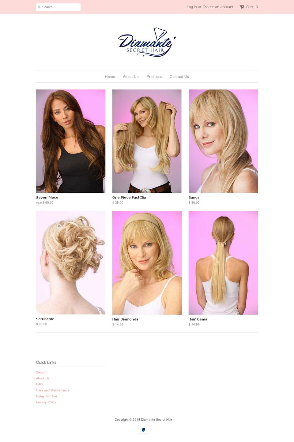 diamantesecrethair.com — Shopify storefront screenshot