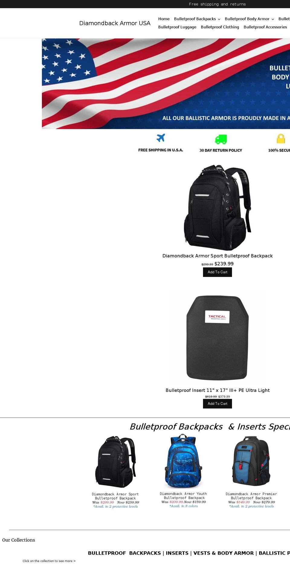 diamondbackarmor.com — Shopify storefront screenshot