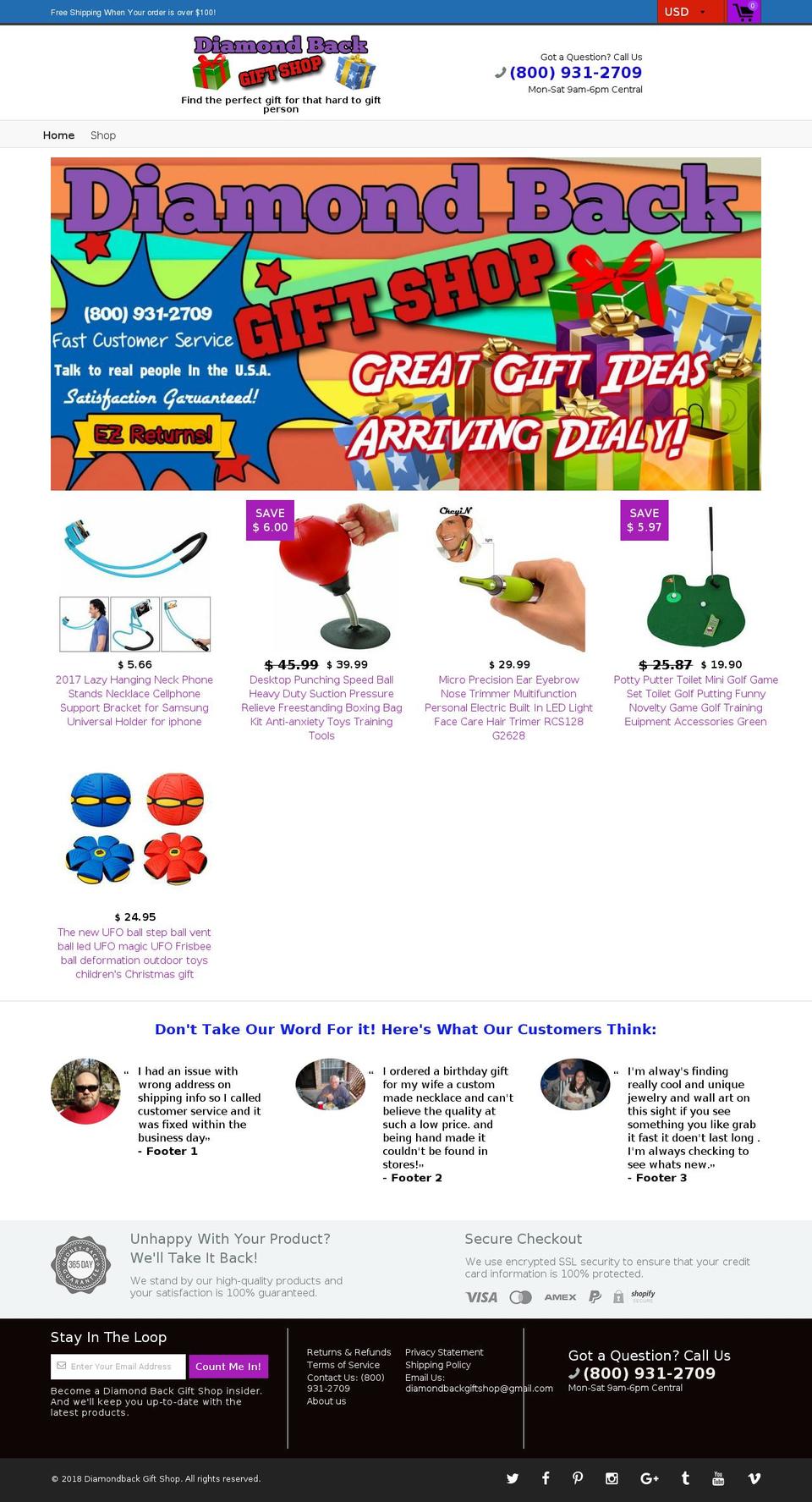 diamondbackgiftshop.com — Shopify storefront screenshot