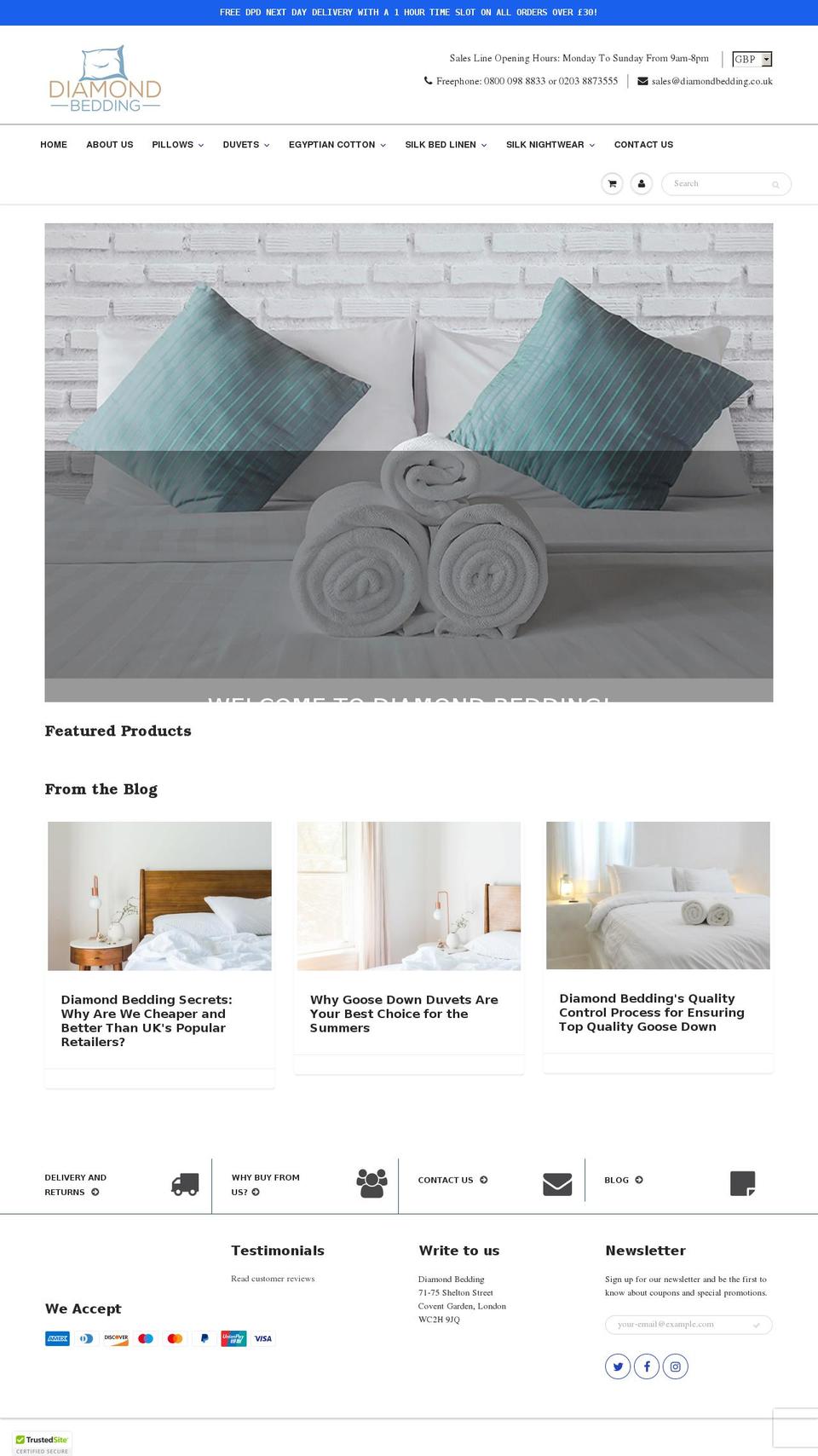 diamondbedding.co.uk shopify website screenshot