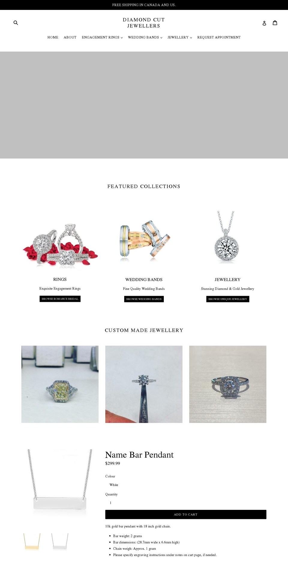 diamondcutjewellers.ca shopify website screenshot