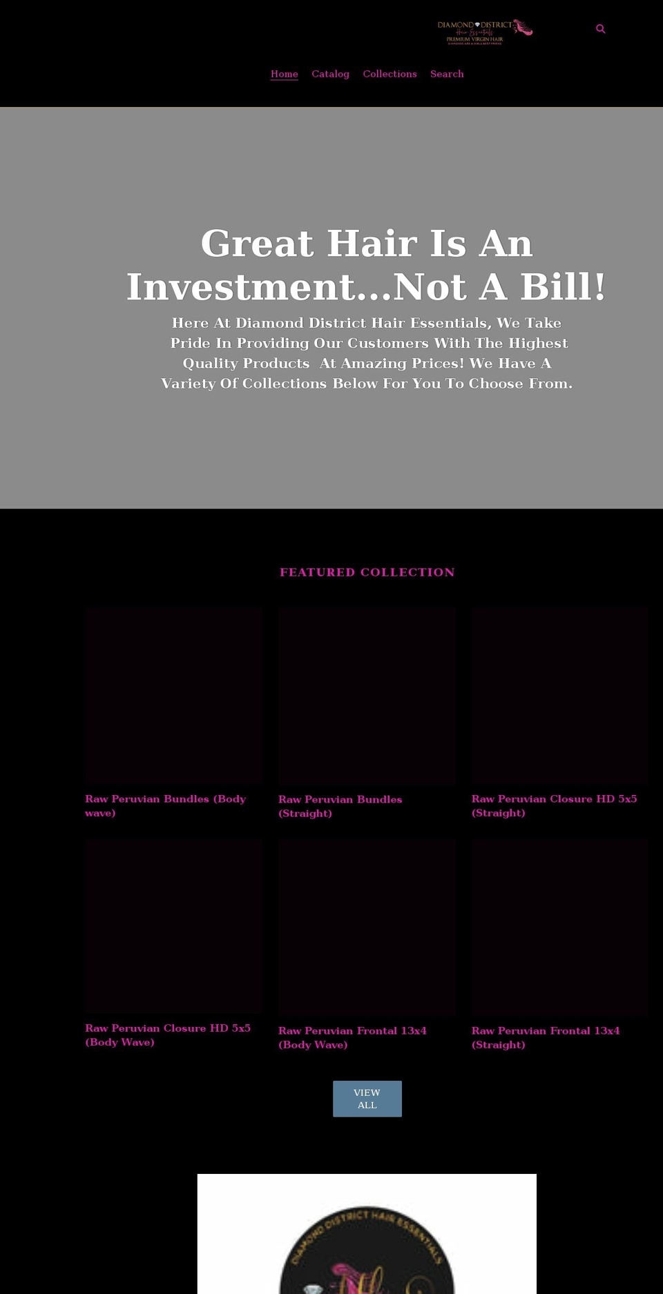 diamonddistricthairessentials.com shopify website screenshot
