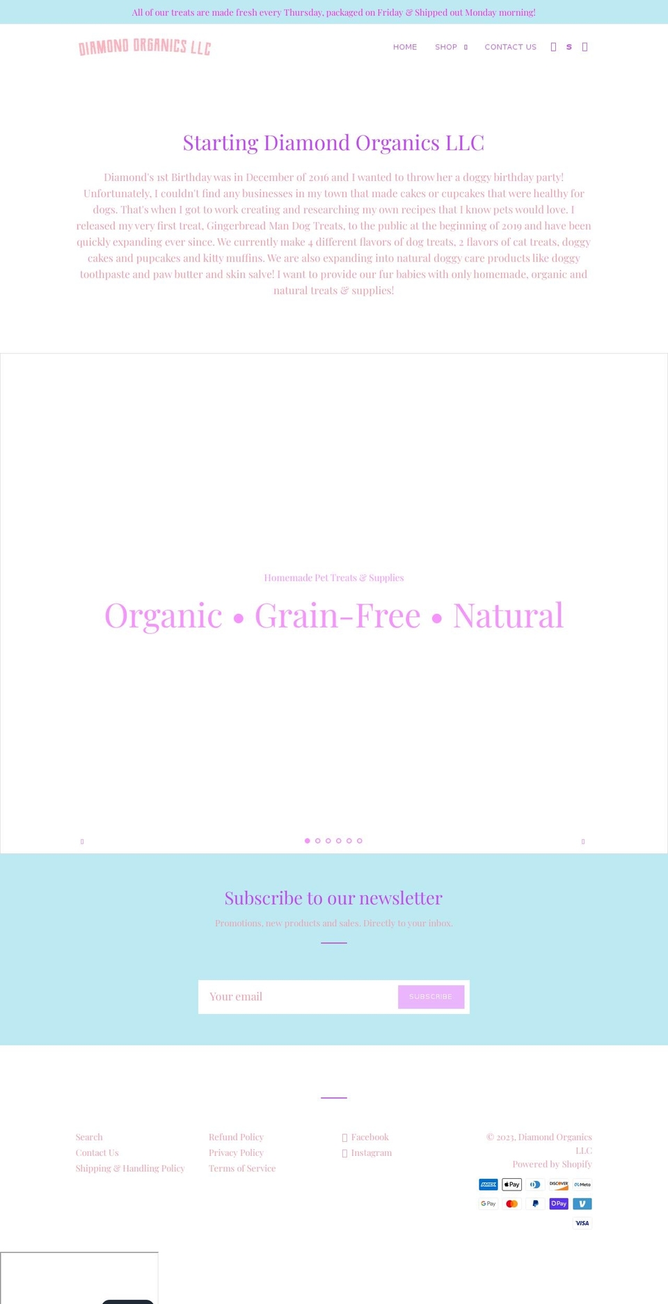 diamondorganicsllc.com shopify website screenshot