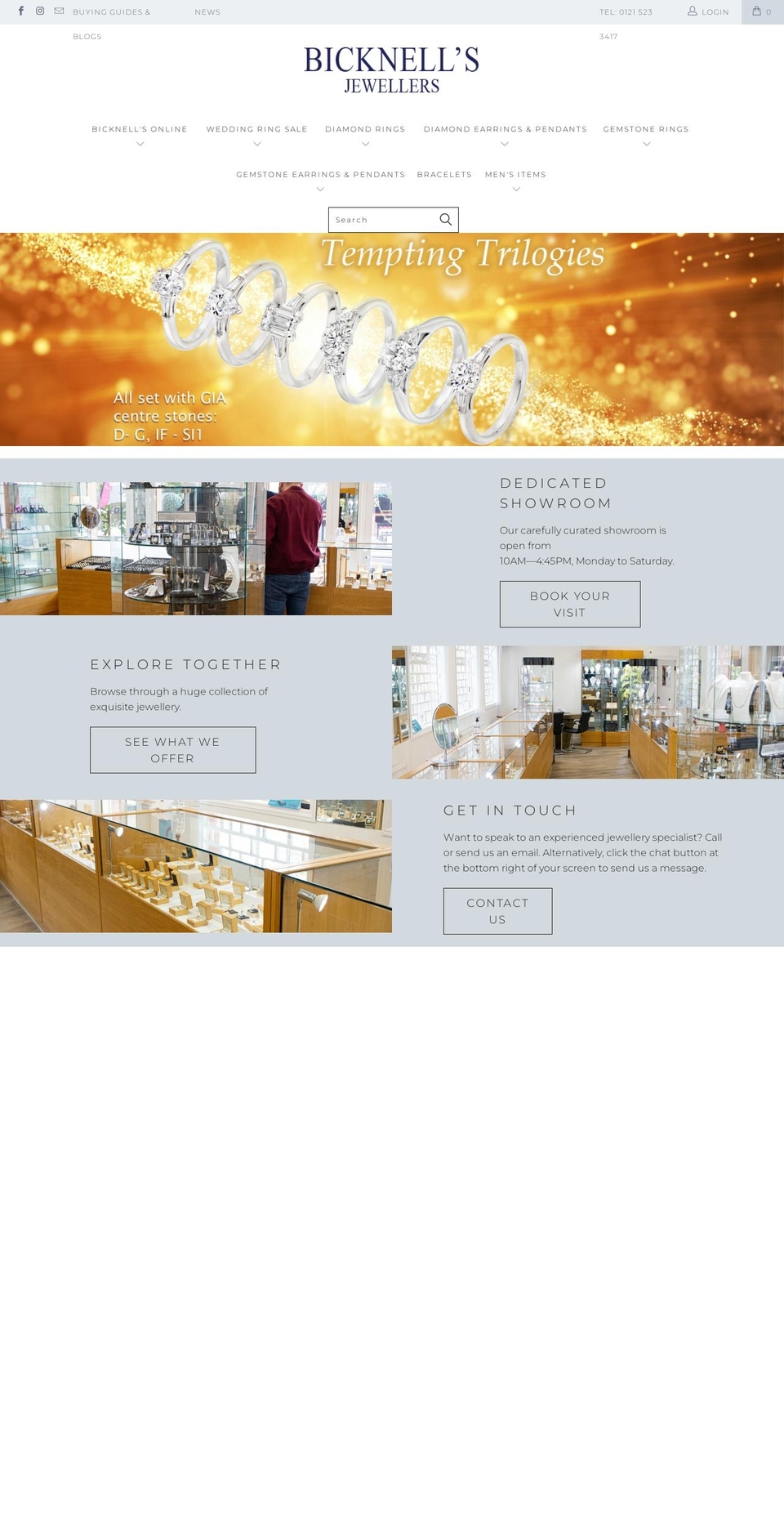 Bicknells Jewellers Shopify theme site example diamondringsbirmingham.com