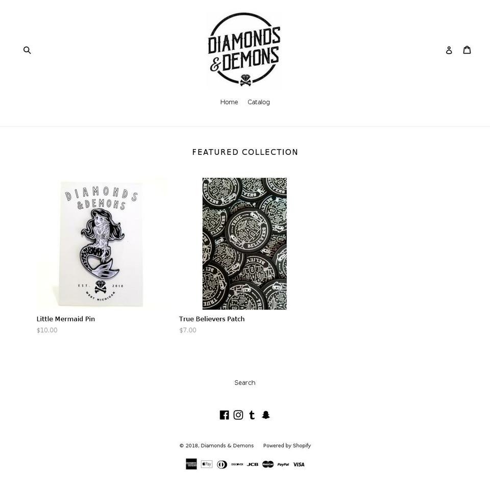diamondsanddemons.com — Shopify storefront screenshot