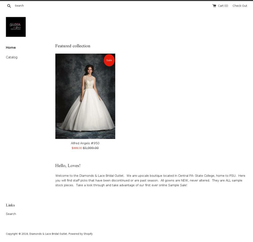 diamondsandlacebridaloutlet.com — Shopify storefront screenshot