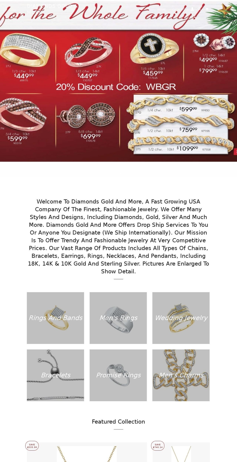 diamondsgoldandmore.com — Shopify storefront screenshot