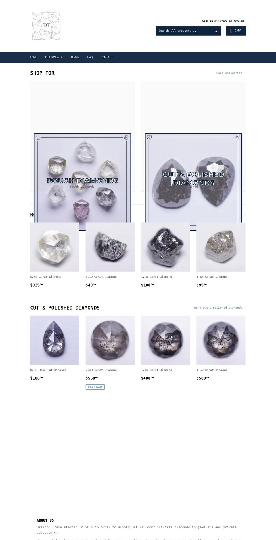 diamondtradeshop.com — Shopify storefront screenshot