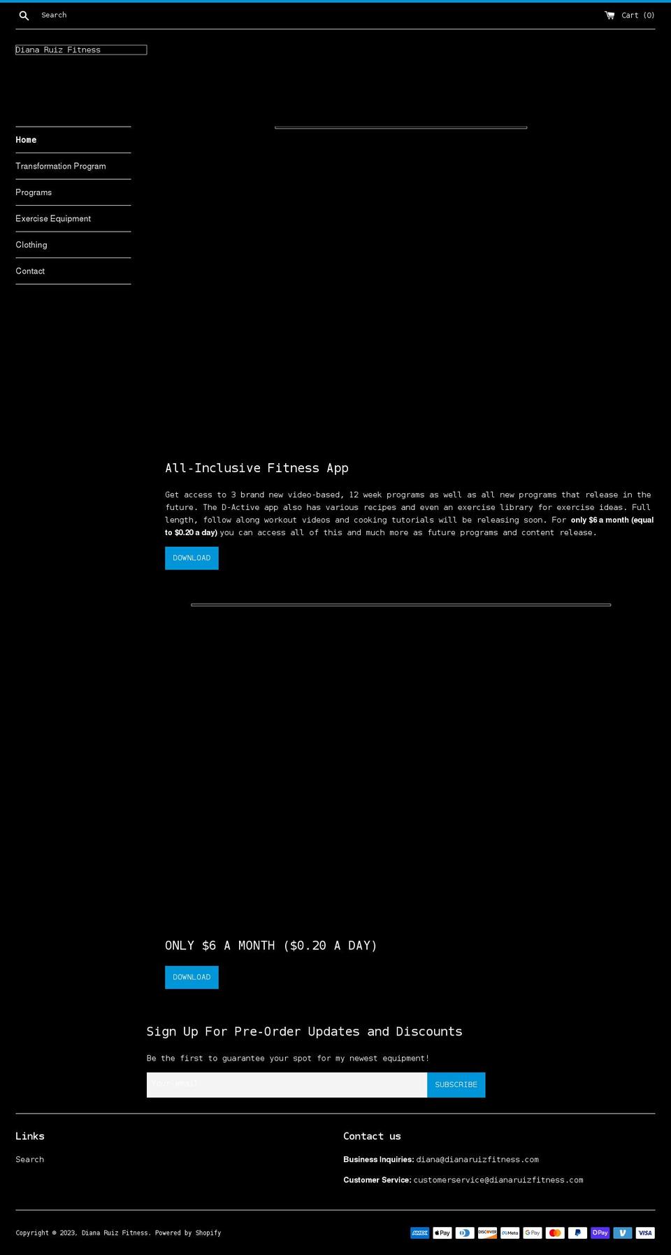 dianaruizfitness.com — Shopify storefront screenshot