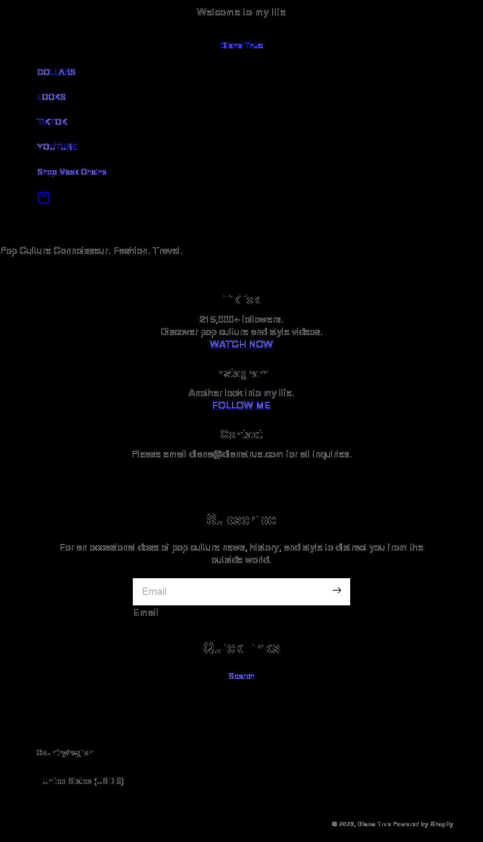 dianatrue.com shopify website screenshot