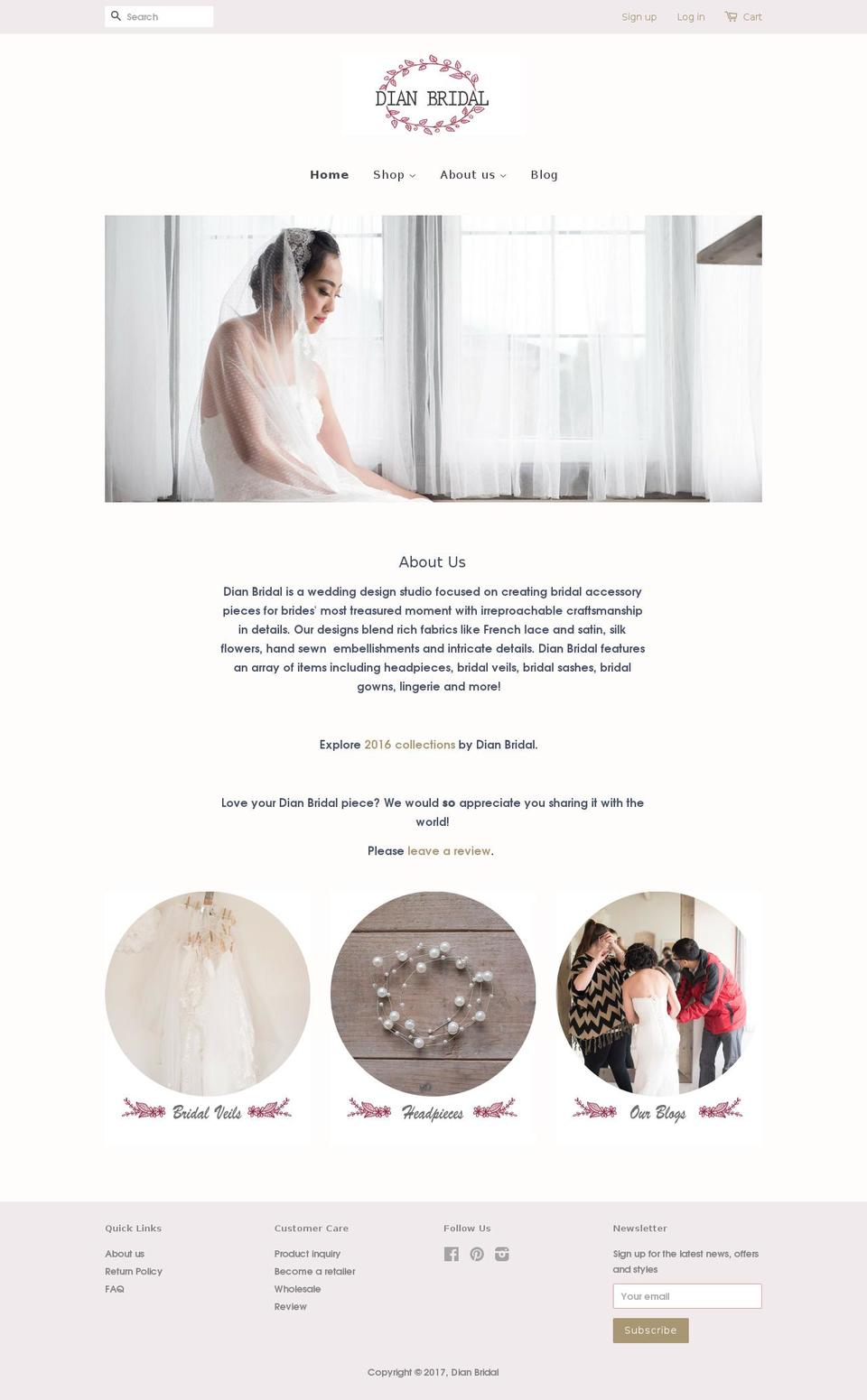 dianbridal.com shopify website screenshot