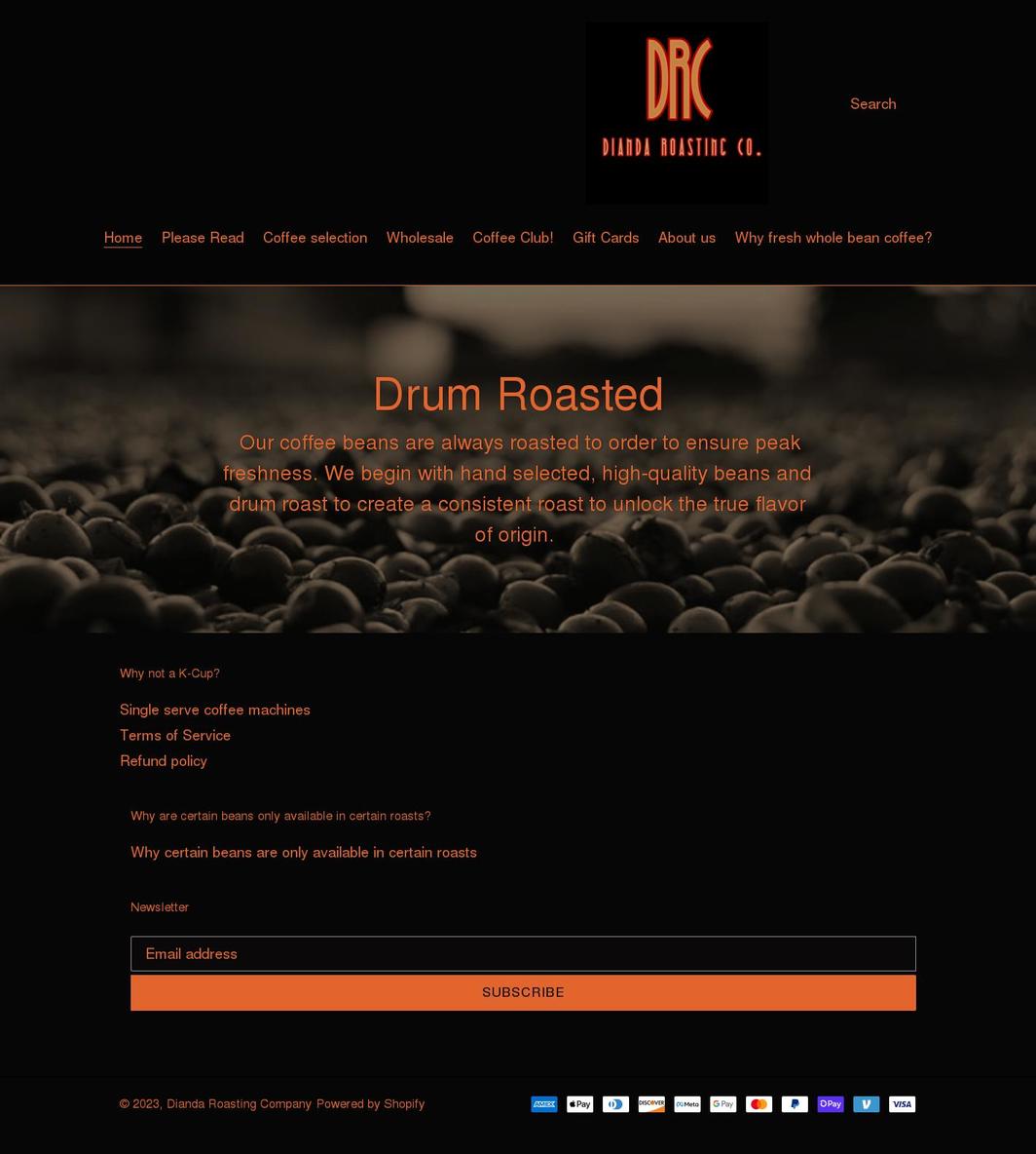 diandaroastingcompany.com shopify website screenshot