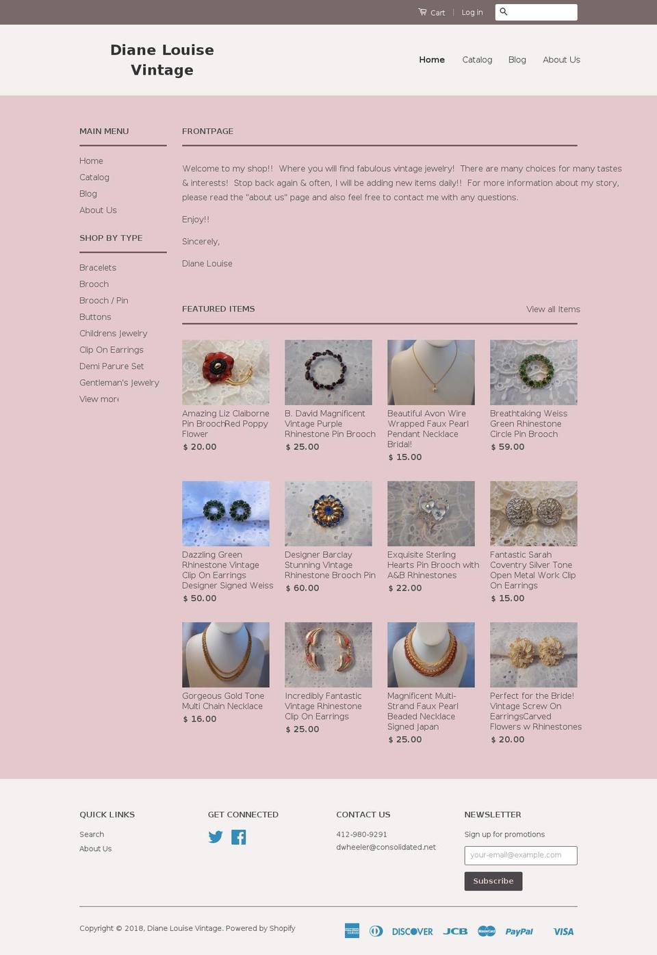 dianelouisevintage.com shopify website screenshot