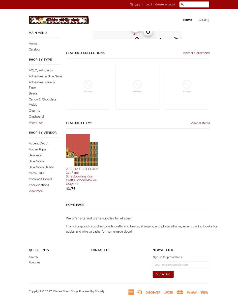 dianesscrapshop.com shopify website screenshot