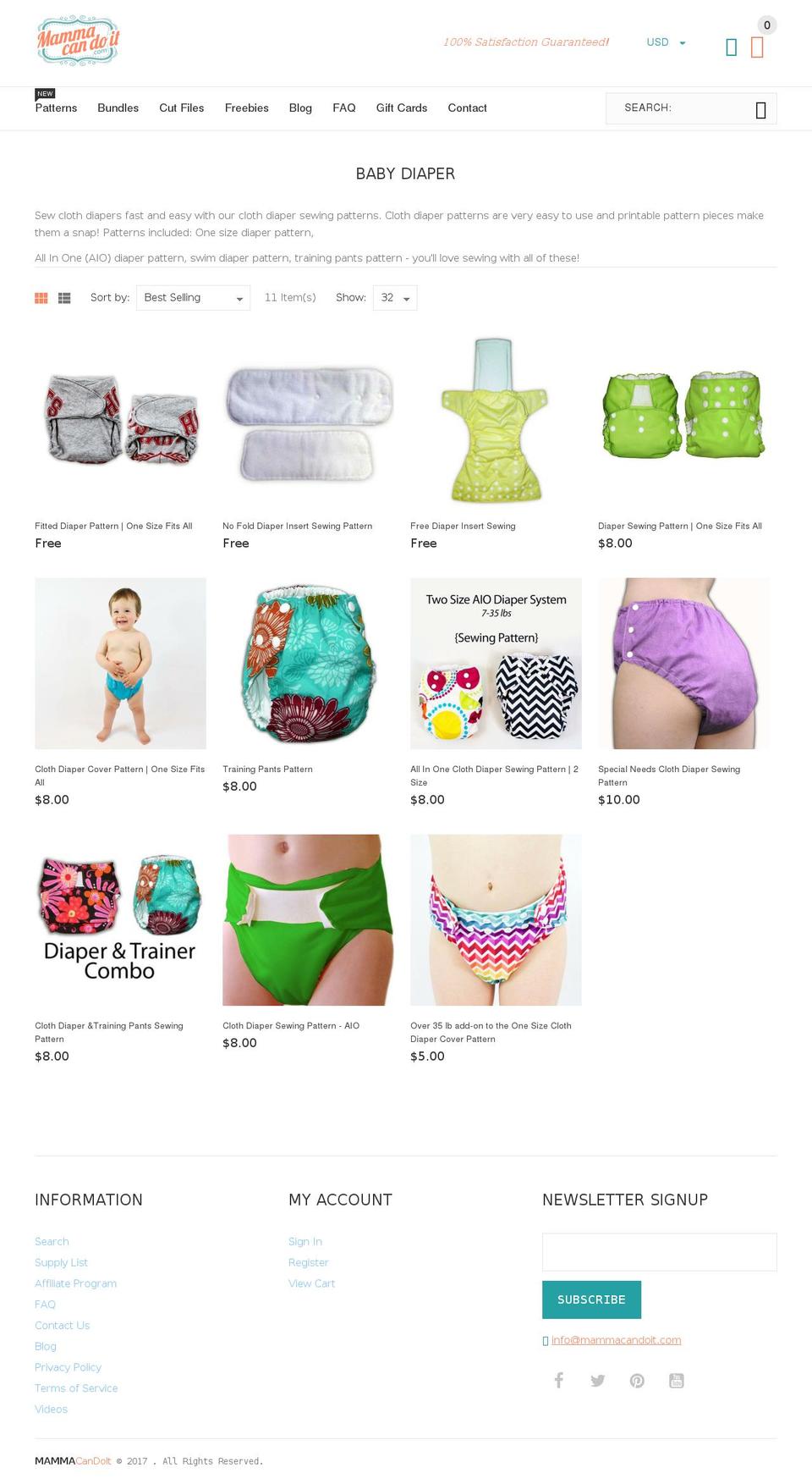 diaperpatterns.com — Shopify storefront screenshot