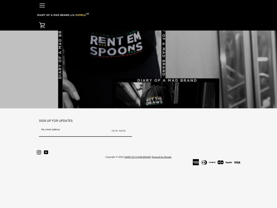 diaryofamadbrand.com shopify website screenshot
