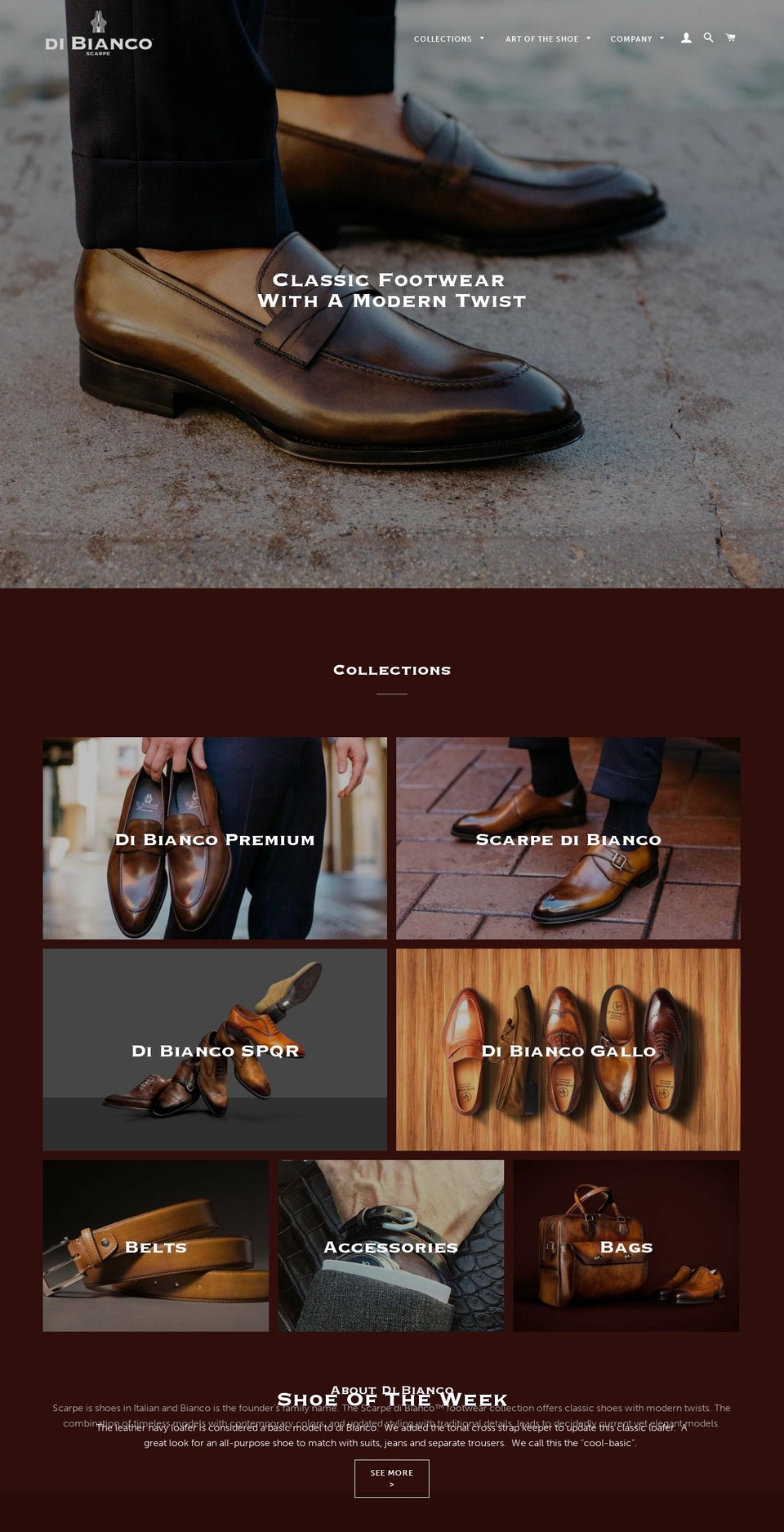 dibiancofootwear.com — Shopify storefront screenshot