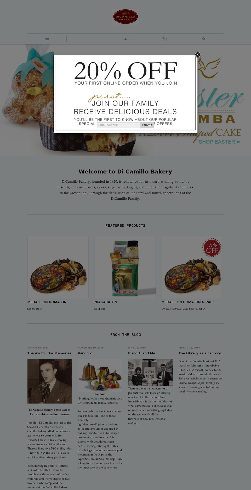 dicamillobakery.com shopify website screenshot
