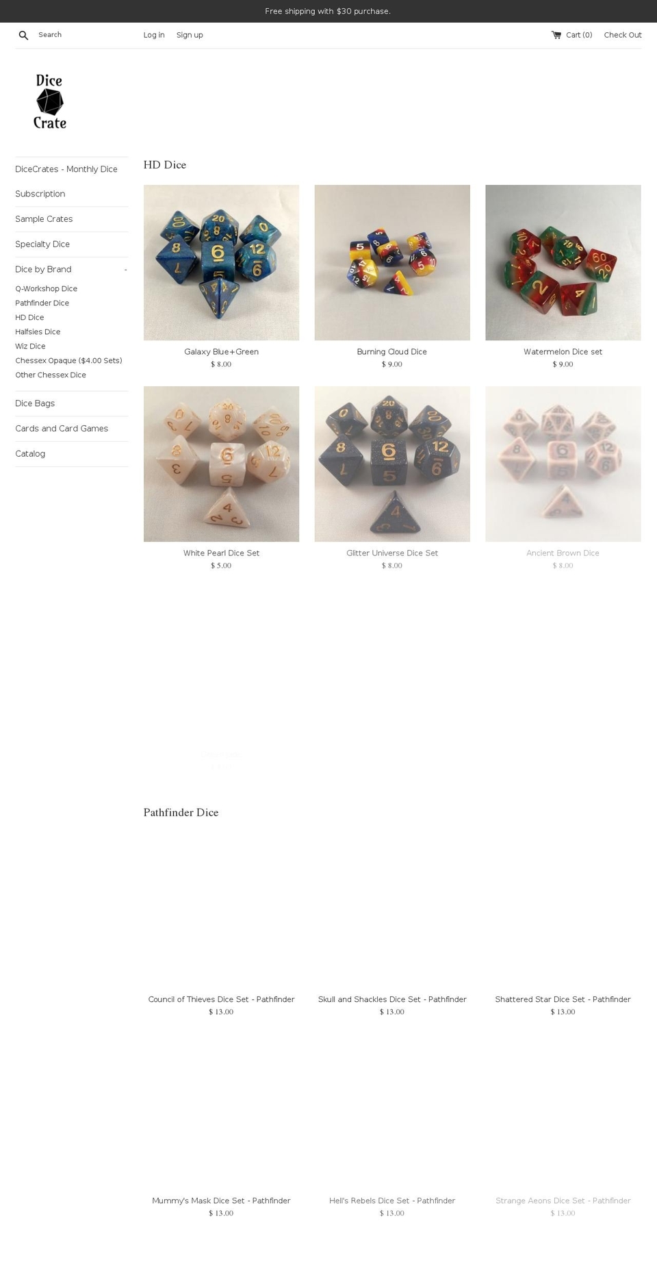 dicecrate.com shopify website screenshot