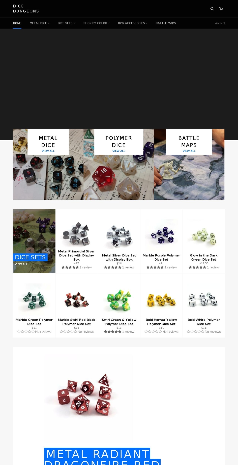 dicedungeons.com — Shopify storefront screenshot
