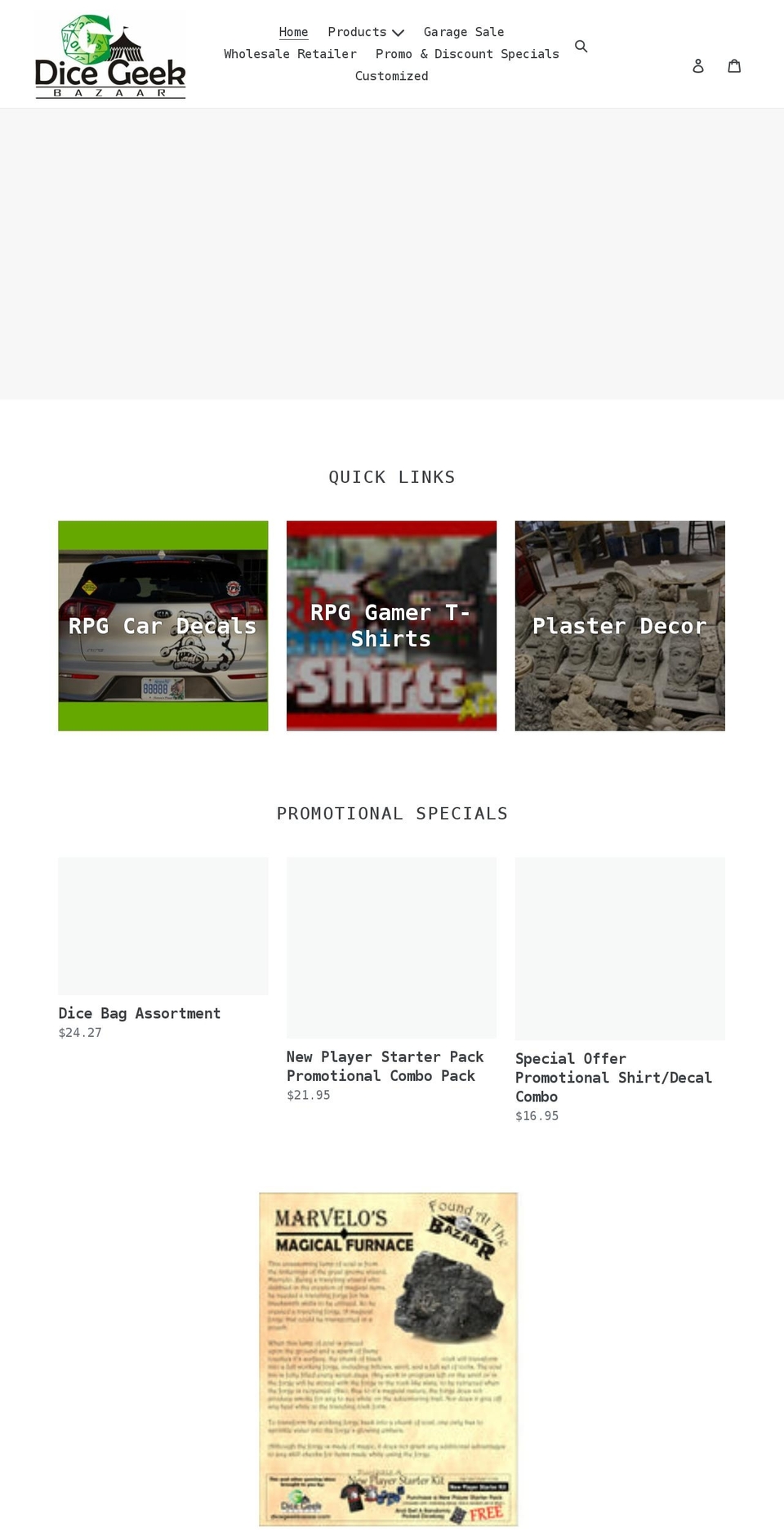 dicegeekbazaar.com shopify website screenshot