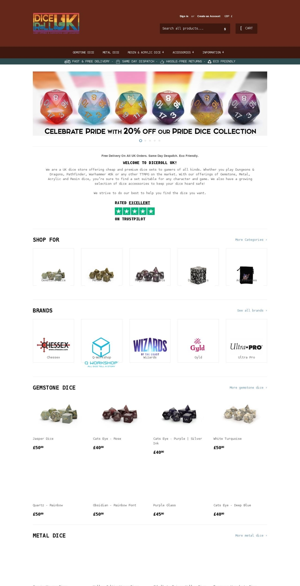 diceroll.uk shopify website screenshot