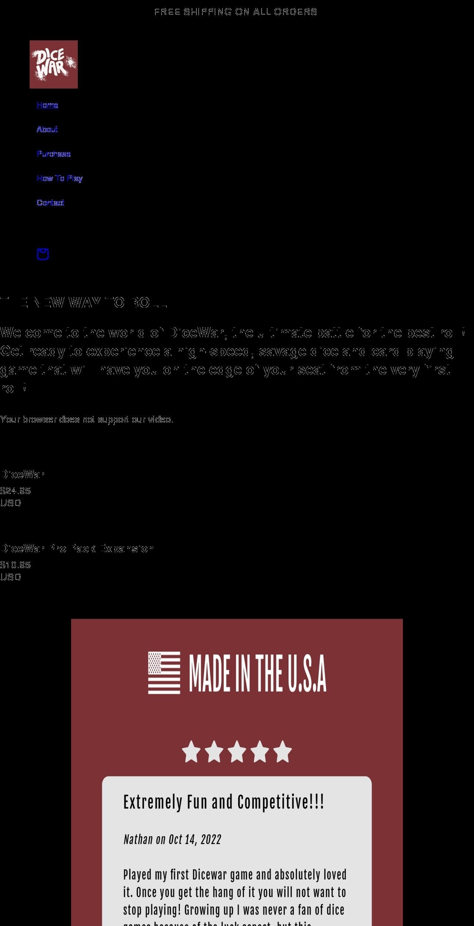 dicewarofficial.com shopify website screenshot