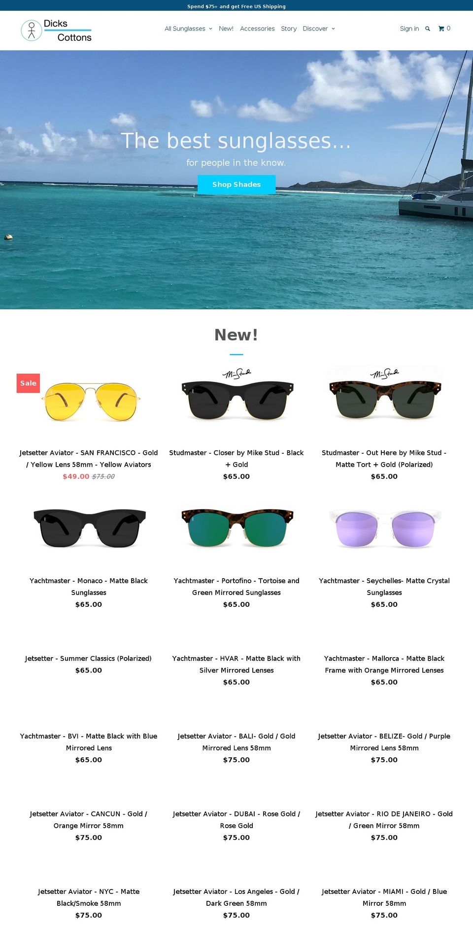 New Theme- Parallax 2.0 VIENNA Shopify theme site example dickscottonssunglasses.com