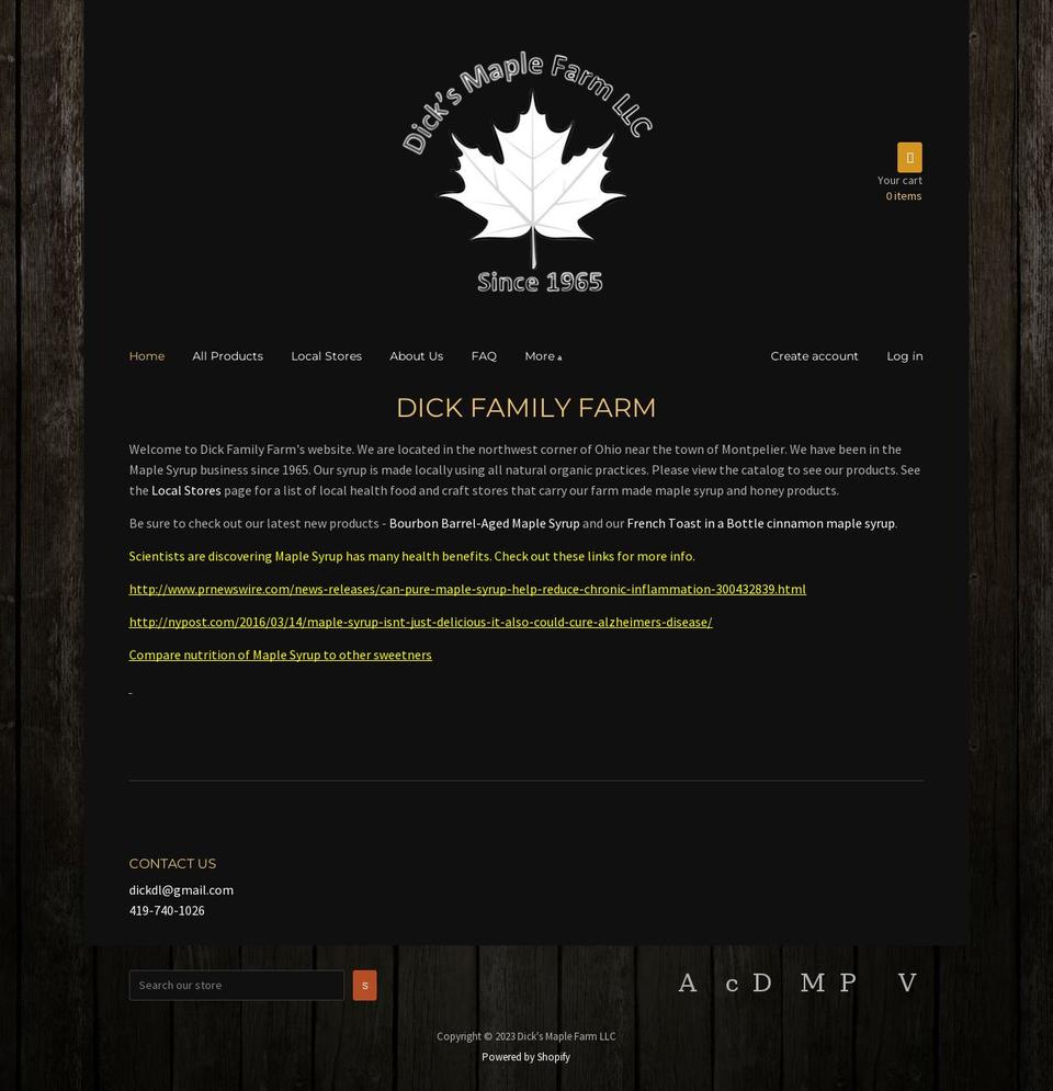dicksmaplefarm.com shopify website screenshot