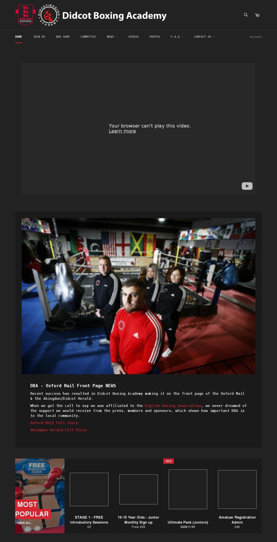 didcotboxingacademy.co.uk shopify website screenshot